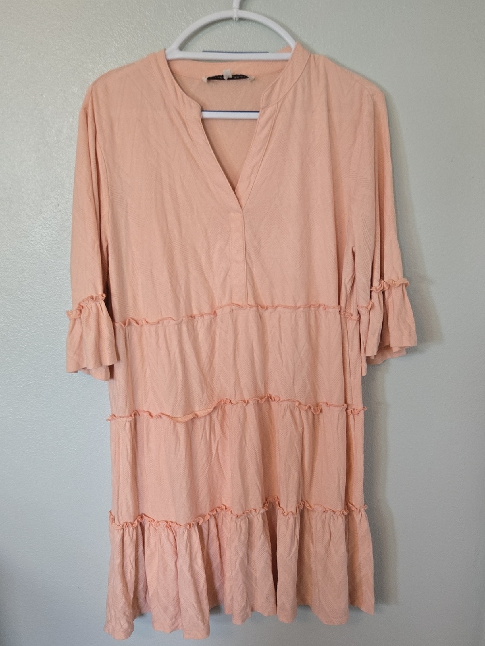Heritage Charm | Peach Bell Sleeve Tiered Baby Doll Dress Size XL